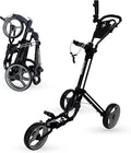 Qwik-Fold 3-Wheel Golf Push Cart with Foot Brake – 1-Second Fold & Unfold Folding Golf Trolley, Lightweight Aluminum Frame, Adjustable Handle, Ball-Bearing Wheels, Umbrella Holder & Storage