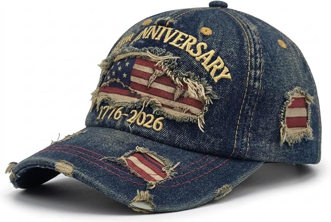 USA 250th Anniversary Hat, Adjustable 250th Anniversary Printed Patriotic Baseball Caps, Tribute Retro Washed Hat