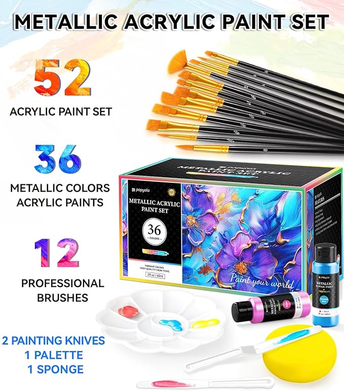 52 PCS Metallic Acrylic Paint Set - Image 2