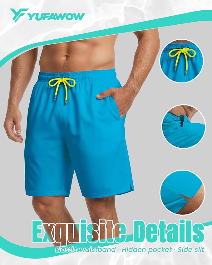 9 Inch Men Swim Trunks with Mesh Lining Quick Dry Breathable Pockets for Summer Beach Cruise Water Park Gym Running