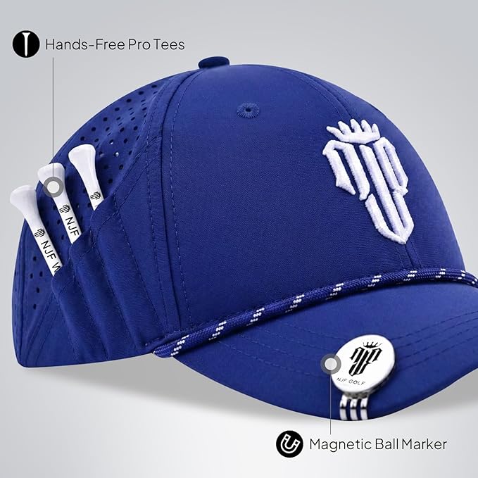 NJF Golf Hat Men - Breathable Mens Golf Hats, Adjustable Rope Hook and Loop Style Cap, Convenient Cap with Tee Holder