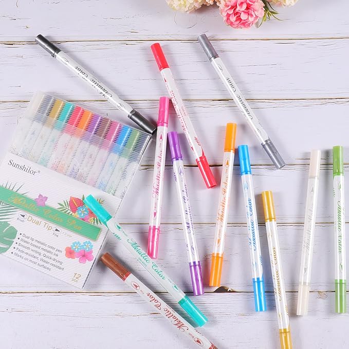 Sunshilor Metallic Markers Dual Tip Metallic Marker Pens Brush and Fine Point - Image 7