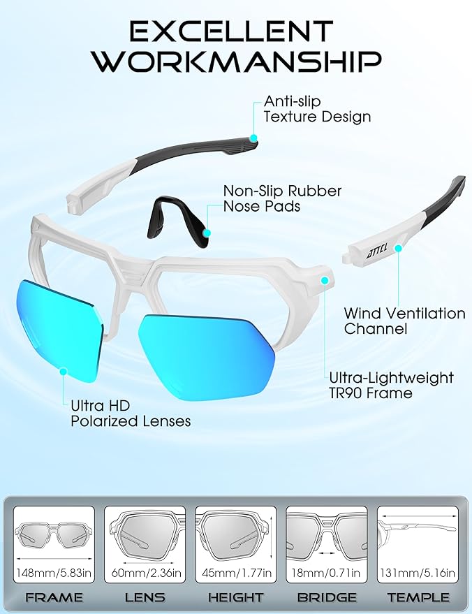 ATTCL Sports Polarized Sunglasses for Men: Womens UV400 Protection, Lightweight Wrap Around TR90 Frame for Fishing Golf