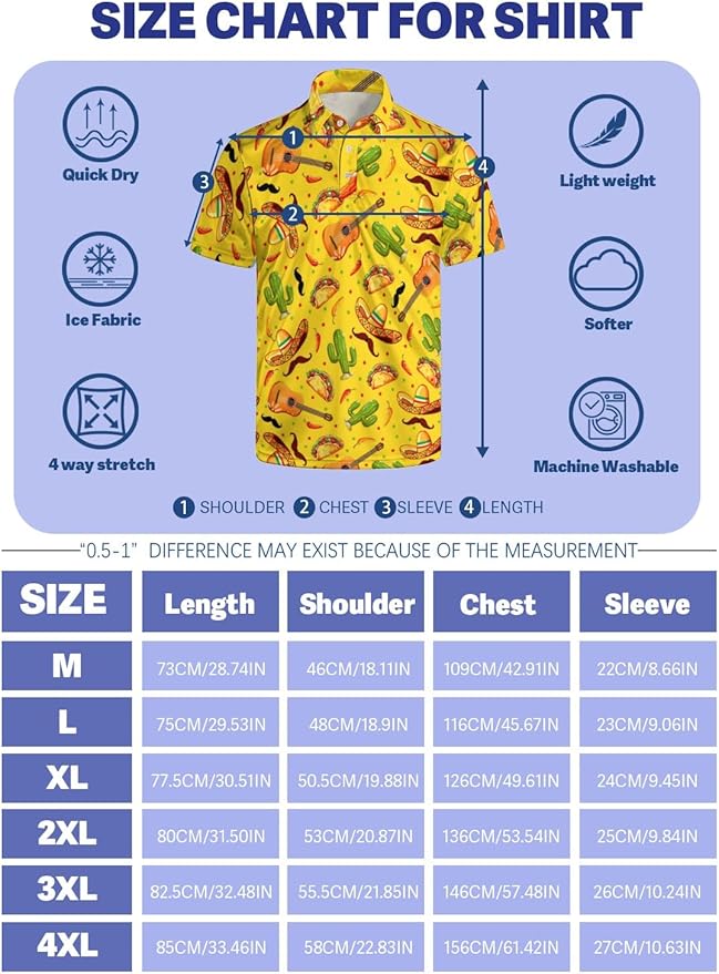 HUURAY Funny Golf Polos for Men Funny Print Short Sleeve Shirts Quick Dry Polo Shirts Hawaiian Shirt Performance Golf Outfits