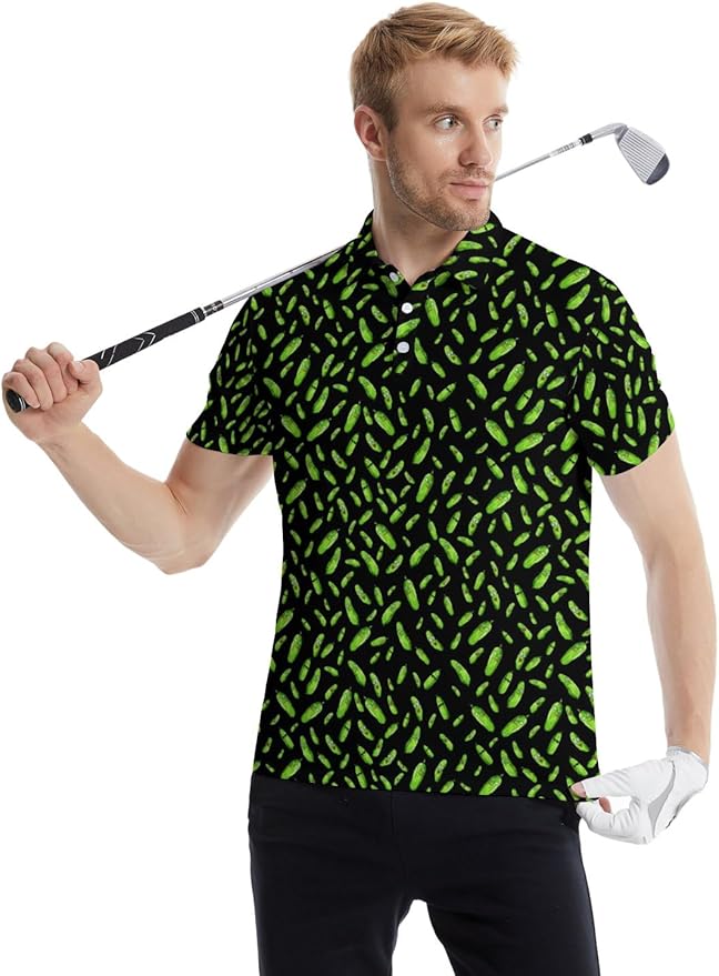 HUURAY Funny Golf Polos for Men Funny Print Short Sleeve Shirts Quick Dry Polo Shirts Hawaiian Shirt Performance Golf Outfits