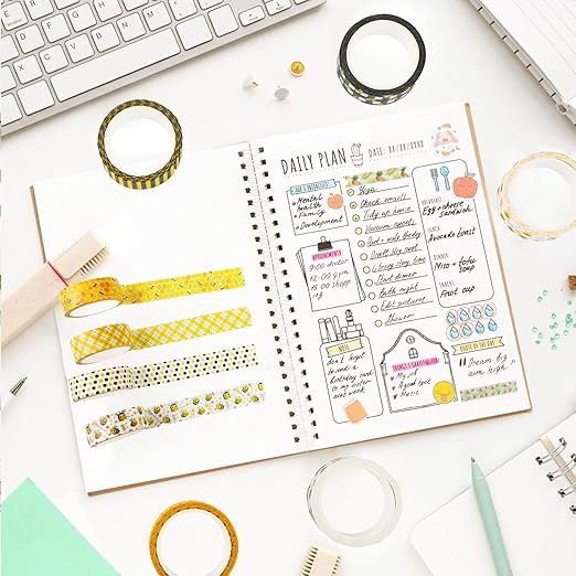 12 Rolls Bee Washi Tape Set, Bumblebee Daisy Masking Tapes - Image 5