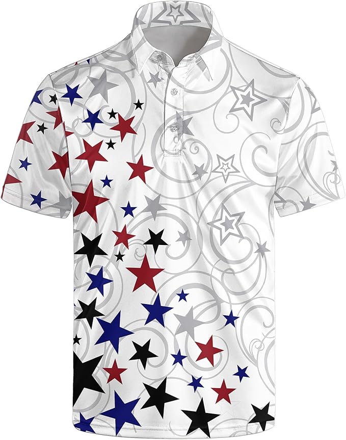 Golf Polo Shirts for Men Funny Print Short Sleeve Golf Shirts Performance Golf Polos