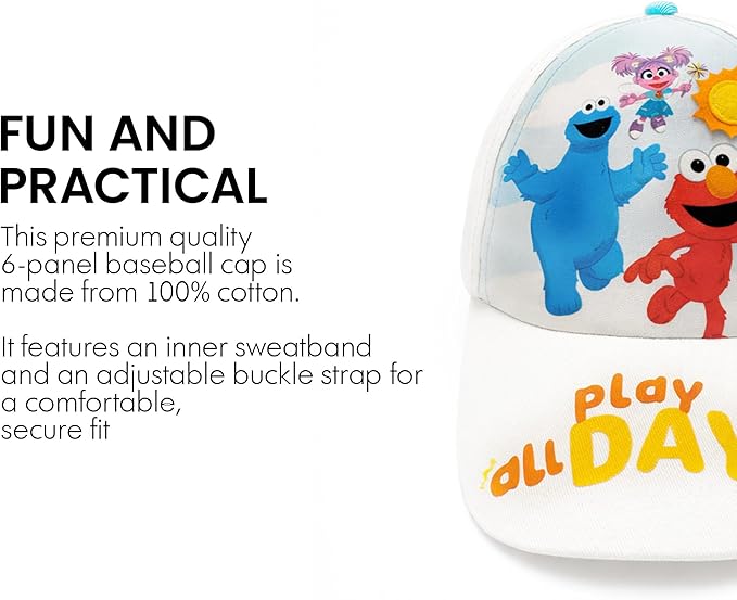 Sesame Street Baseball Cap, Toddler Hats for Boys & Girls Ages 2T-4T, Adjustable Kids Baseball Caps