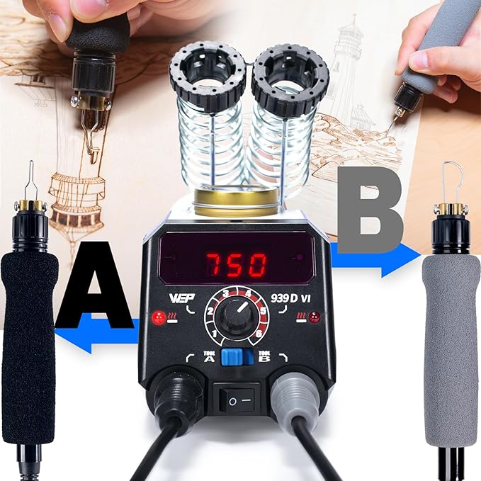 WEP 939D-VI Dual Pen Wood Burning Kit 250-750℃/482-1382℉ A/B Toggle Wood - Image 3