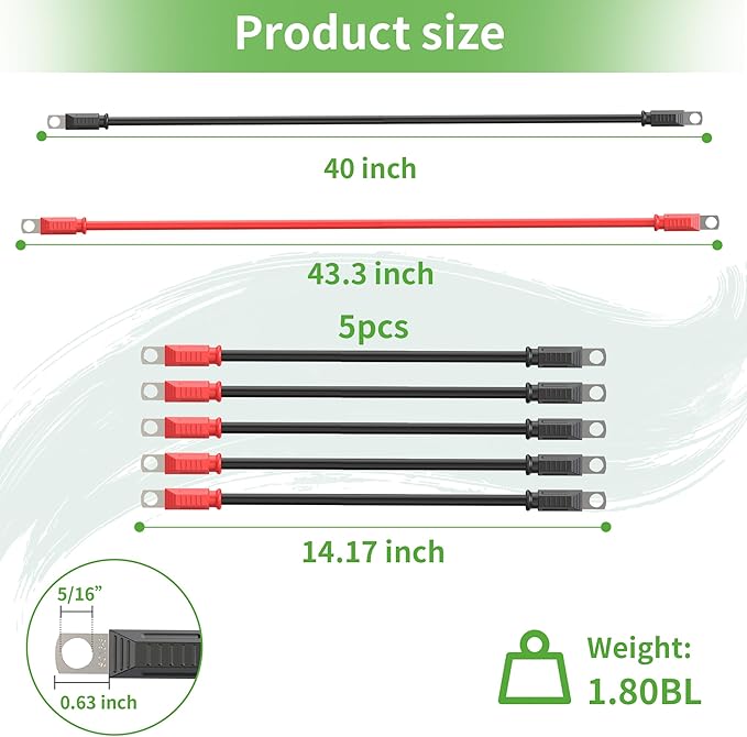 10L0L 3 Awg Golf Cart Heavy Duty Battery Cables for 48 Volt Club Car DS & Precedent 1994 Up, 7 PCS Pure Copper Golf Battery Wiring Cables, 14"+41" Long