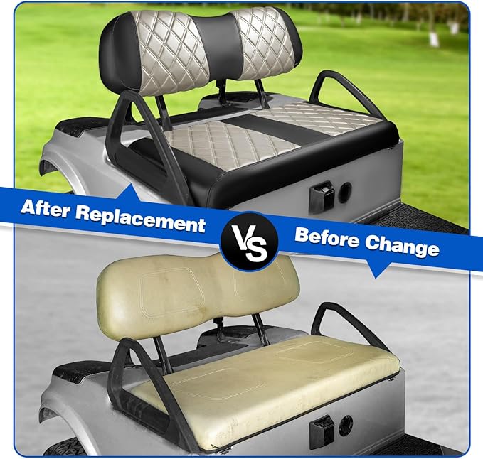 NOKINS Golf Cart Club Car DS 2000.5-Up Diamond Seat Covers Kit, Fits Club Car DS OEM Standard Front Seat Cushion, Golf Cart Vinyl Seat Cover, No Nails Required (Oyster Gray and Black)
