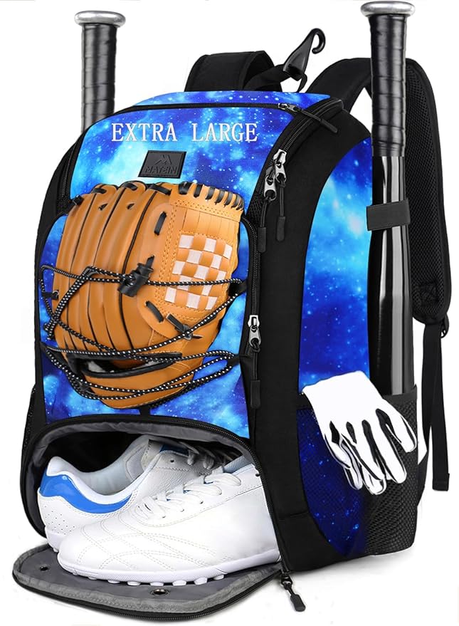 MATEIN Baseball Backpack, Softball Bat Bag with Shoes Compartment for Youth, Boys and Adult, Lightweight Baseball Bag with Fence Hook Hold TBall Bat, Batting Mitten, Helmet, Caps, Teeball Gear