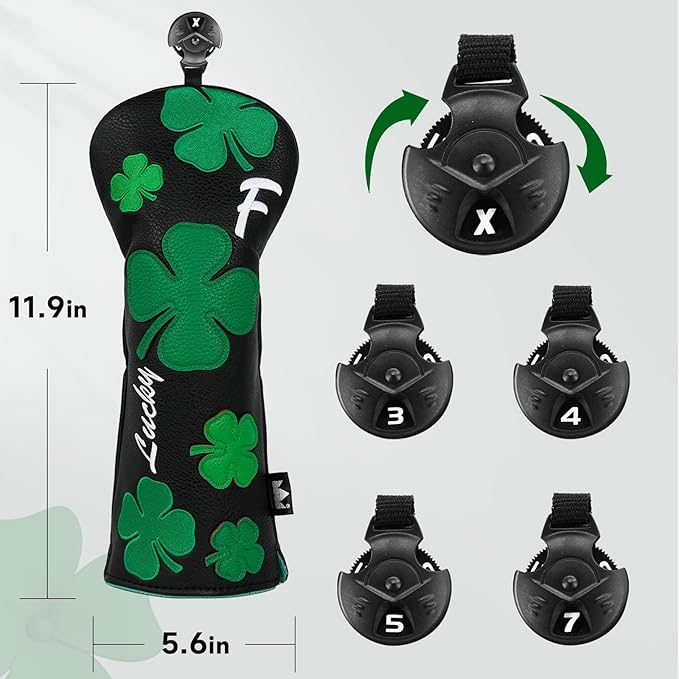 Craftsman Golf Green Lucky Clover Driver Wood Hybrid Headcover Blade Mallet Putter Cover for Scotty Cameron Taylormade Odyssey Also for Custom Version with Your Name Stitched