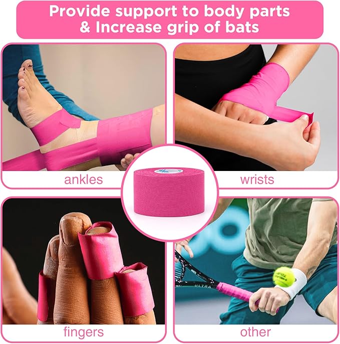 OK TAPE Athletic Sports Tape（4 Packs) Pink- 32.8ft Per Roll Athletic Tape for Injuries,Strong Stick No Residue Athlete & Sport Trainers First Aid Injury Wrap, Hockey Stick