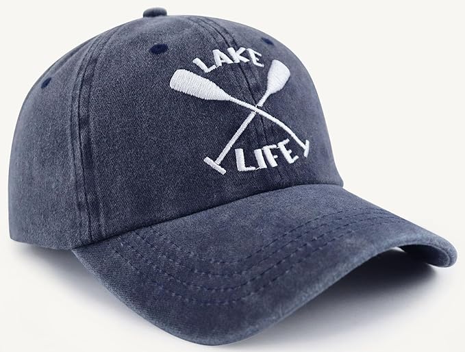 Lake Life Hats for Women Men, Funny Adjustable Washed Cotton Embroidered Summer Vacation Sun Baseball Cap