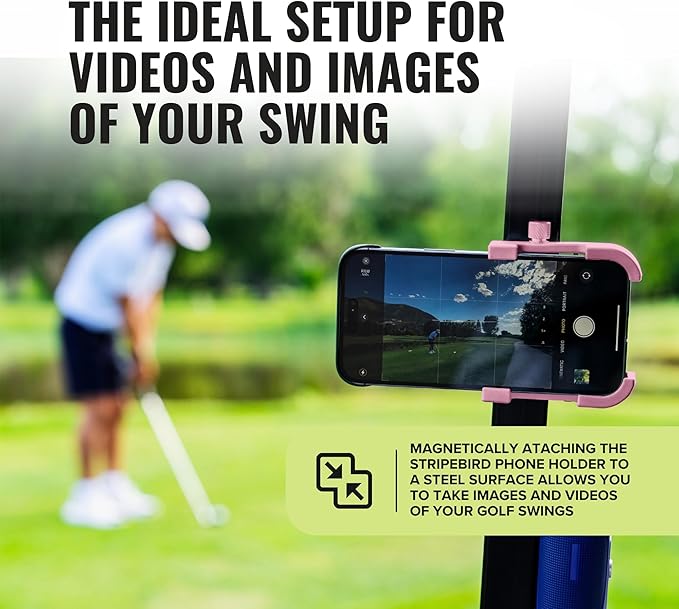 Stripebird - Magnetic Golf Cart Phone Holder - US Patented, Neodymium N52 Magnets - Golf Cart Phone Mount for iPhone & Samsung - Slim Golf Caddy Accessories for Men & Women
