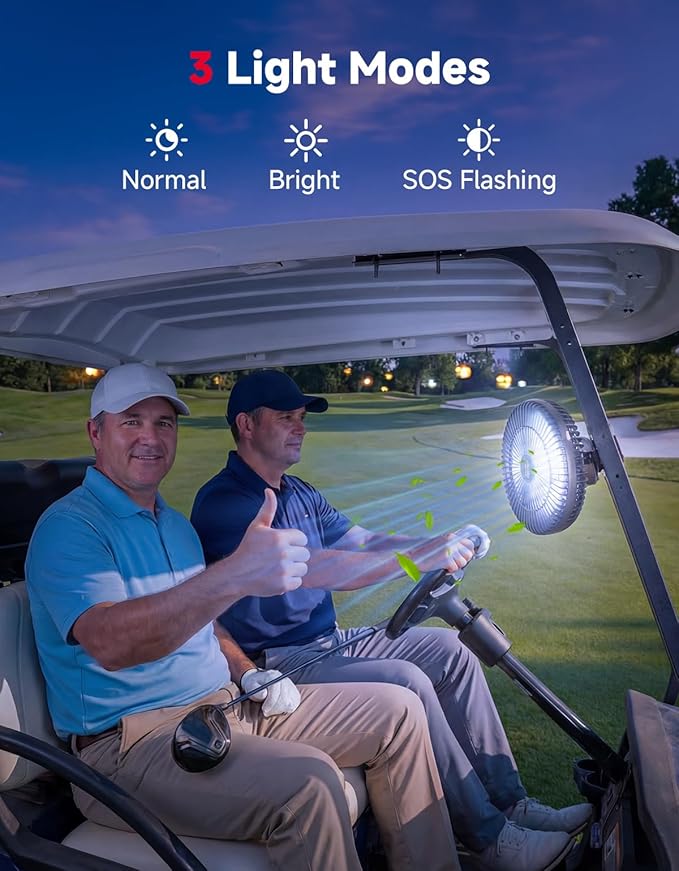 KEMIMOTO 8-Inch Magnetic Golf Cart Fan with Reinforced Metal Ball Joint, 3 Light Modes & 6-Speed, Magnetic Fan for Golf Cart, Forklift, Compatible with EZGO RXV, Club Car,1 Pack
