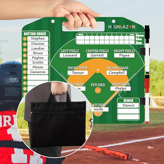 Magnetic Baseball Lineup Board with Bag - Dry Erase Coaching Board for Baseball,Softball Lineup Cards Marker Boards,Baseball Lineup Board for Dugout,Baseball Clipboard for Coaches