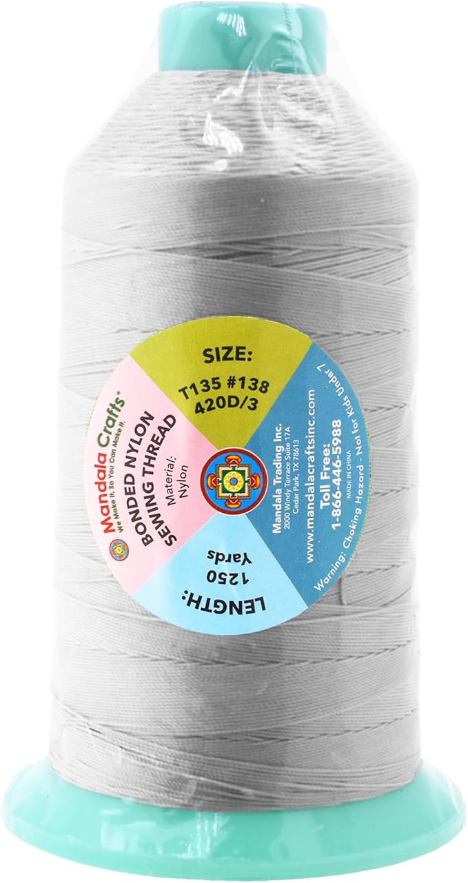 Mandala Crafts Bonded Nylon Thread Silver Heavy Duty Sewing Threads - Image 3
