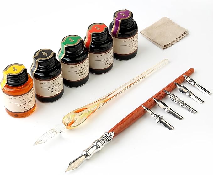 GC QUILL MU-02 Calligraphy Pen Set, Glass Dip Pen and Handcrafted Wooden Dip - Image 2