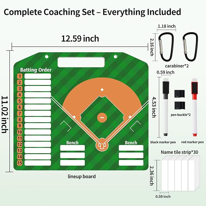Magnetic Baseball Lineup Board - Dry Erase Baseball & Softball Lineup Board for Dugout, Includes 30 Lineup Cards & 2 Markers, Baseball Clipboard for Coaches, Softball Whiteboard Coaching Accessories