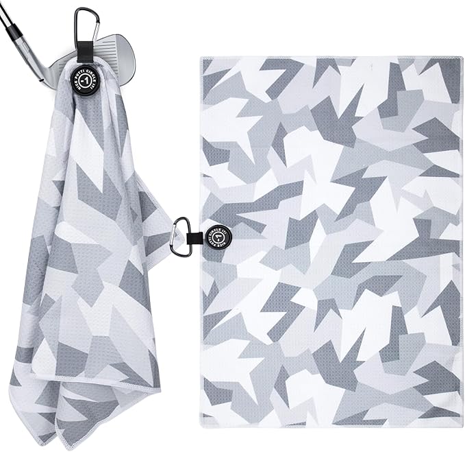 Magnetic Golf Towel 16x24 Ultra Absorbent Waffle Microfiber, Strong Magnet for Cart Clubs, Spot-Clean Design Golf Accessories Gifts for Men (Grey-Camo)