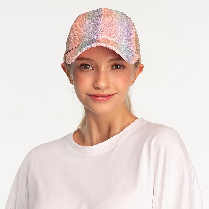 C.C Ponycap Messy High Bun Ponytail Adjustable Glitter Mesh Trucker Baseball Cap