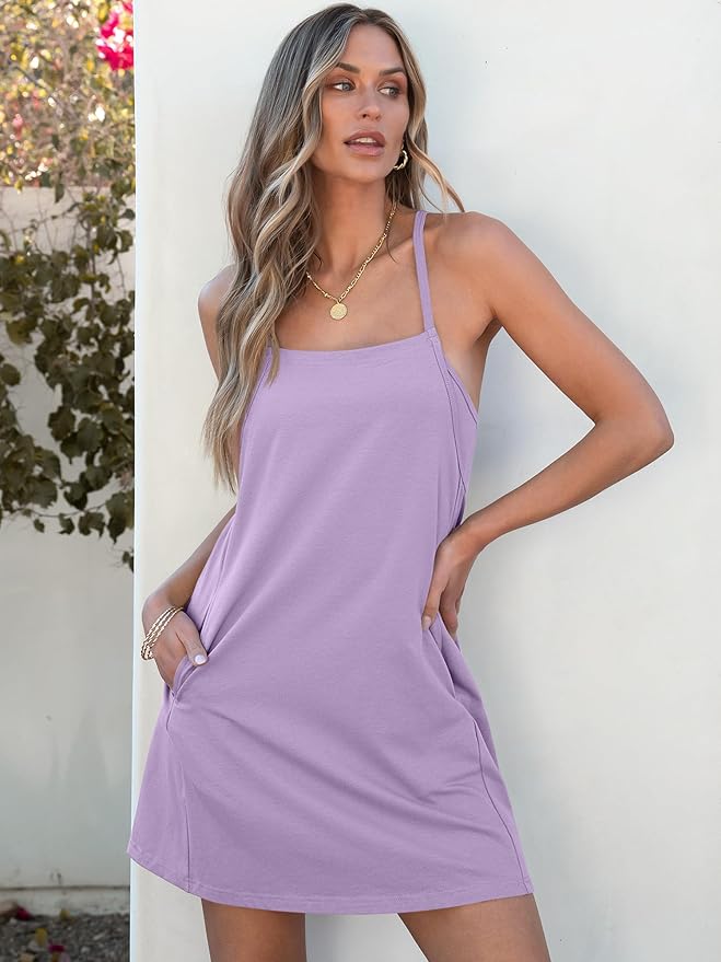 ANRABESS Women Summer Dress 2026 Beach Vacation Outfits Tennis Athletic Workout Romper Dress Built in Shorts Travel Clothes