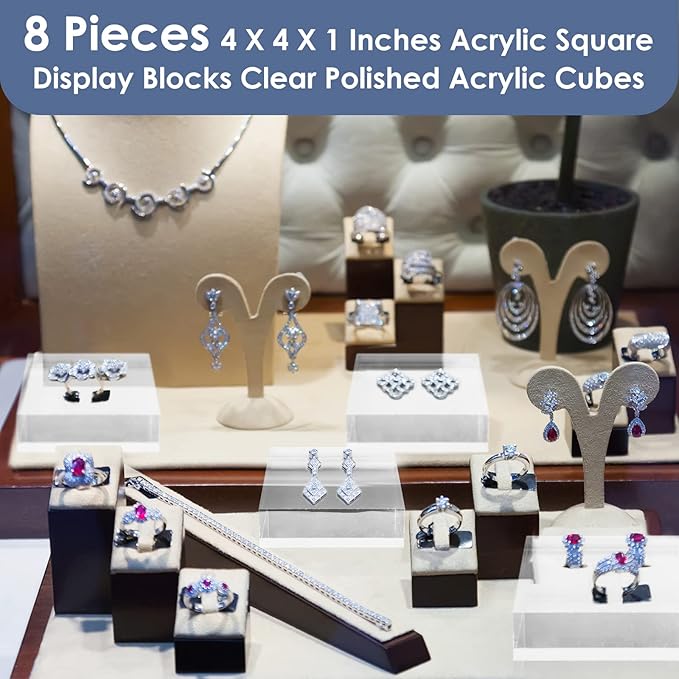 Remerry 8 Pieces Acrylic Display Block 4 x 4 x 1 Inch Clear Polished Acrylic - Image 3