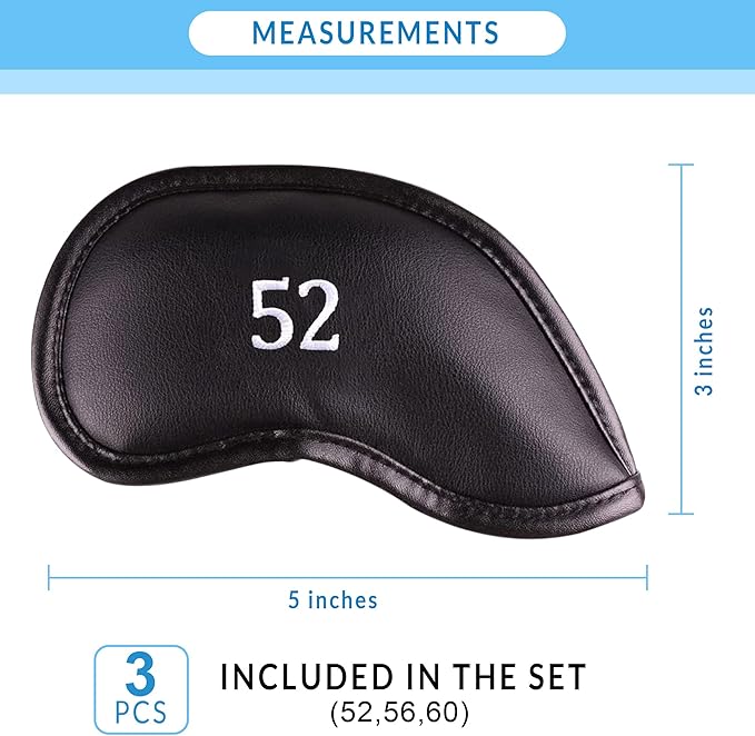 All Teed Up Premium Magnetic Leather Iron and Wedge Golf Club Head Covers | Set of 10 | Fits Most Clubs | Embroidered Club Label on Both Sides of Club Head Cover