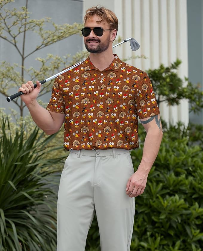 HUURAY Funny Golf Polos for Men Funny Print Short Sleeve Shirts Quick Dry Polo Shirts Hawaiian Shirt Performance Golf Outfits