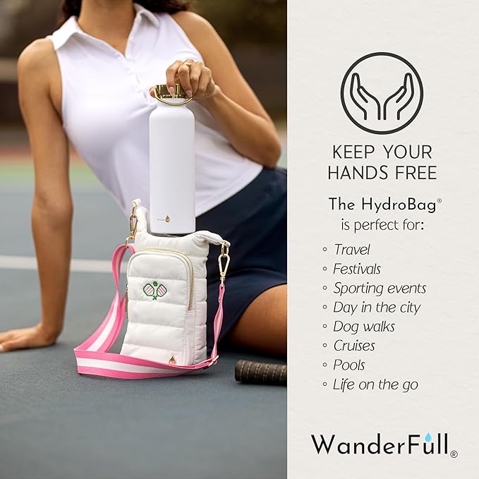 WanderFull® Original HydroBag® Collection, Water Bottle Holder, Gift for Women, Mom, Girlfriend, w/Strap & Phone Pocket, Hands-Free Crossbody Water Bottle Bag