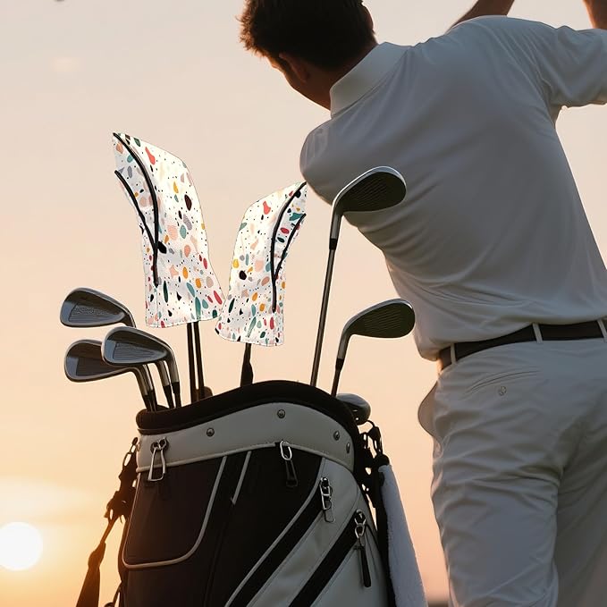 Golf Headcovers Fits Driver Hybrid Fairway 3/5 Wood, Waterproof PU Leather Golf Club Protector, Ideal Sports Accessories & Golfer Gift Colorful Geometry
