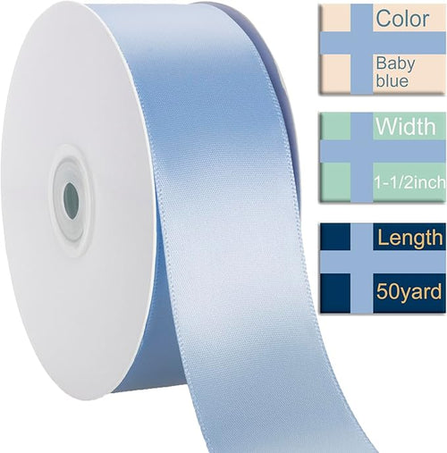 1-1/2 Inch Baby Blue Ribbon, 50 Yards Craft Polyester Satin Ribbon Perfect - Image 2