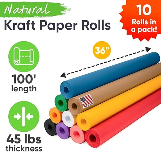 36" x 1200" Pack of 10 Rolls USA-Made Multi-Color Kraft Paper, 45 lbs/66 GSM – - Image 2