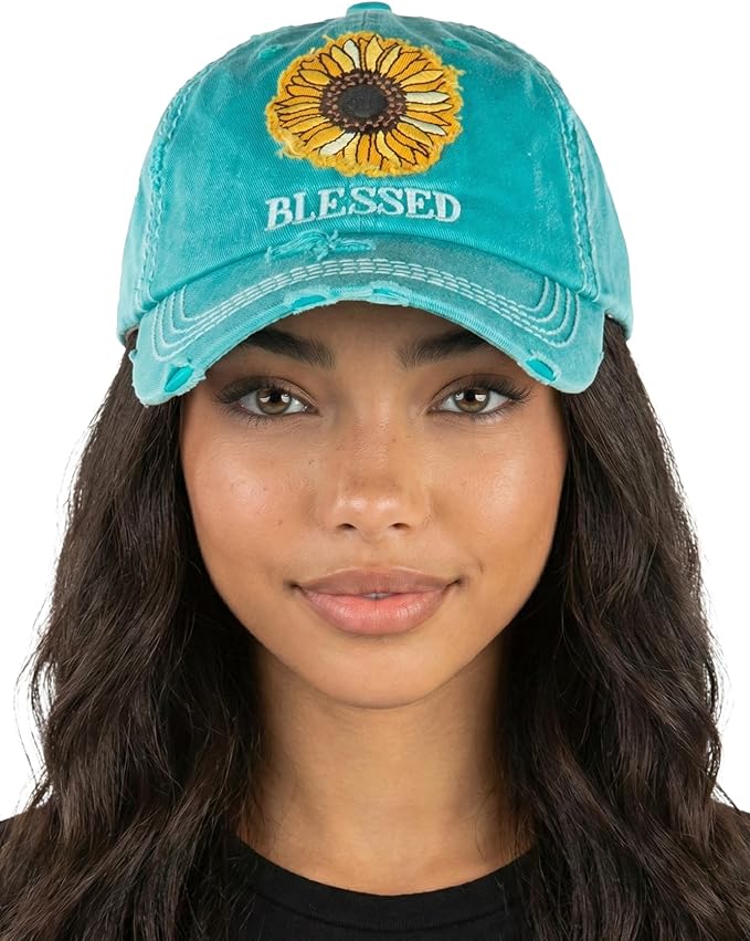 Funky Junque Distressed Vintage Baseball Cap - Embroidered Patch Women's Hat - Holiday, Lifestyle & Patriotic Designs