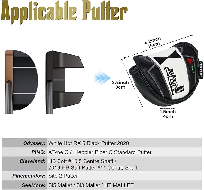 The Golf Father Funny Golf Club Covers, Driver Fairway Wood Hybrid Headcover, Mallet Putter Covers Blade Headcovers Putter Cover Magnetic, Black and White Color Iron Covers for Most Brands