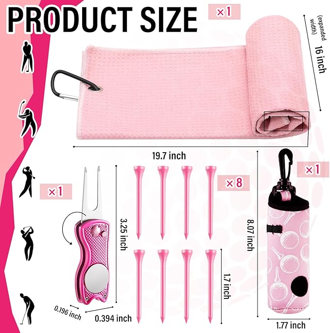 16 Pcs Golf Accessories Kit Include 4 Pcs Golf Club Head Covers, Ball Bag with Hook Towel Magnetic Ball Marker Tees Divot Tool Cleaner Brush for Gifts