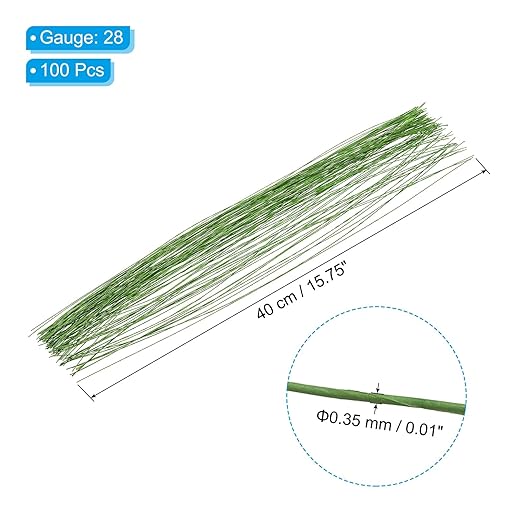 PATIKIL 28 Gauge 16" Floral Stem Wire, Light Green - Image 2