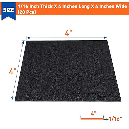 MAGZO 20Pcs Adhesive Foam Padding 1/16 in Thick X 4 in X 4 in, Closed Cell Foam - Image 2