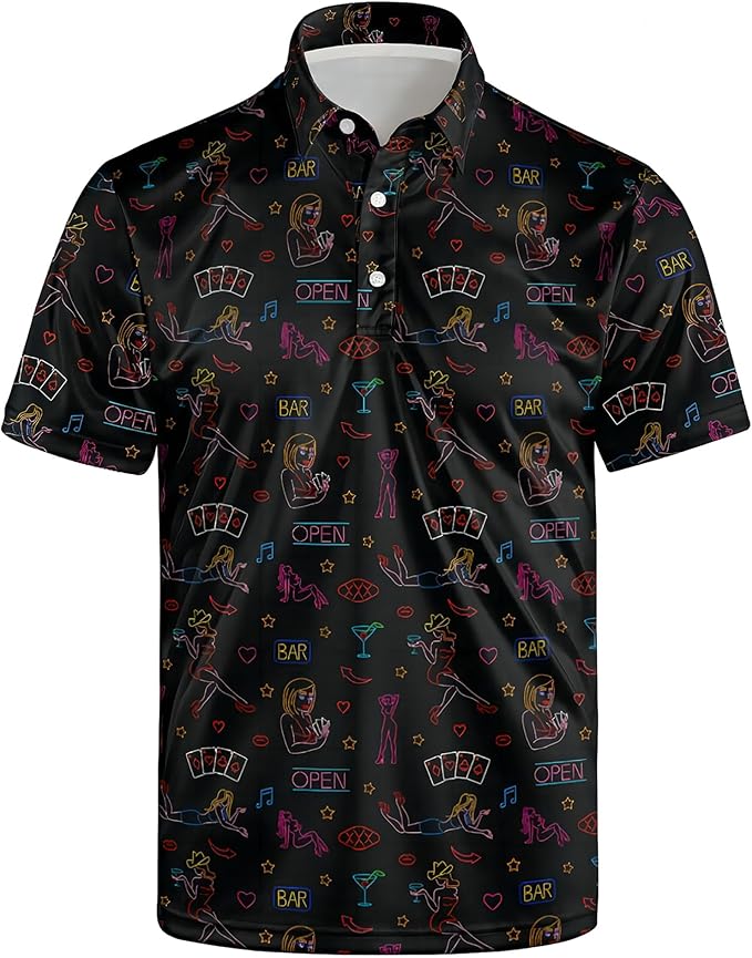 Golf Polo Shirts for Men Funny Print Short Sleeve Golf Shirts Performance Golf Polos