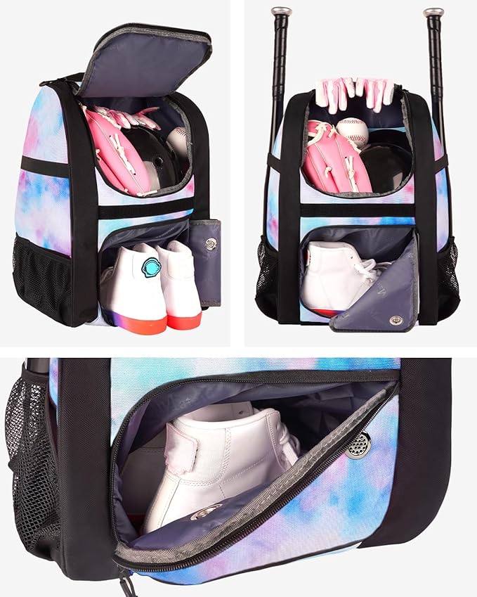 MATEIN Softball Bag, Lightweight Baseball Backpack with Shoe Compartment, Baseball Bag with Fence Hook for TBall Bat & Equipment, Softball Gifts Catchers Backpack for Women Fit Catcher’s Mitt, Helmet