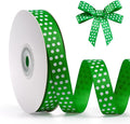 Polka Dot Grosgrain Ribbon 5/8 Inch, 25 Yards Spool Green and White Polka Dot by FAKILO