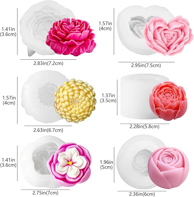 6PCS Flower Silicone Molds Set, 3D Rose Flower Silicone Fondant Mold Valentine - Image 2