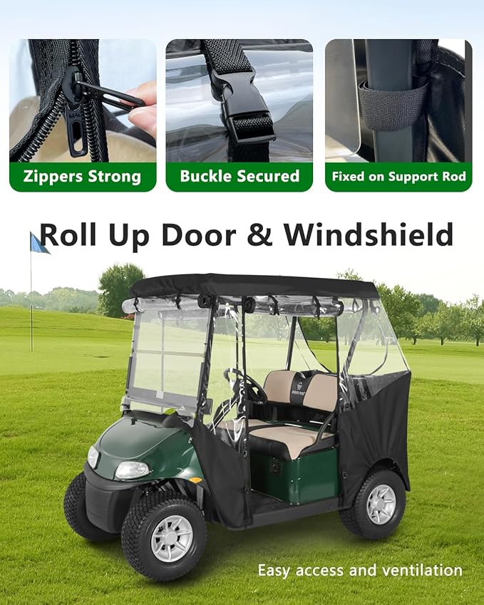 2 Passenger Golf Cart Enclosure for Ezgo TXT RXV, 600D Waterproof Driving Rain Cover with Full Roll-Up Clear Windows & Doors, Heavy Duty Zippers & Side Mirror Openings