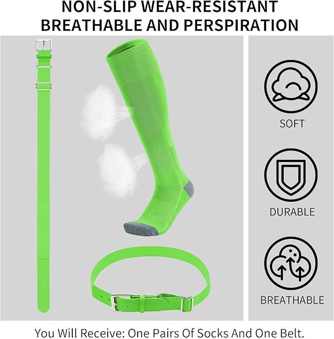 QBK Youth Baseball Socks & Belt Combo Set for Kids 2-16 Years -Softball/Tee Ball Accessories (1 Pair + 1 Belt, Unisex)