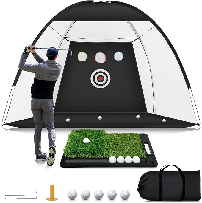 Golf Net: 10 x 7FT Practice Net with Mat for Chipping, Swing, Driving Practice, Nets for Backyard, Indoor & Outdoor Use, Ideal Golf Accessories Gifts for Men, Women, dad, Husbands, and Golfers.
