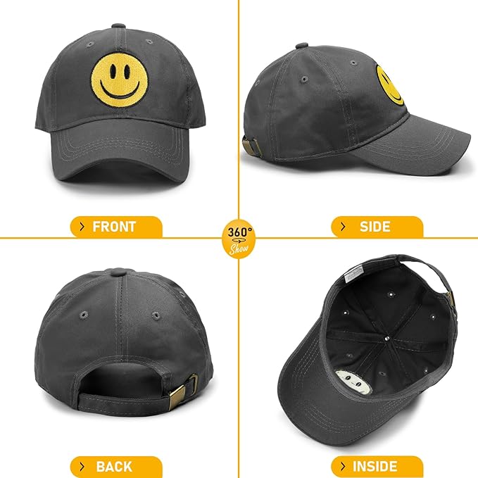 Smile Face Baseball Cap for Women Men Cute Baseball Caps Unstructured Cotton Dad Hat