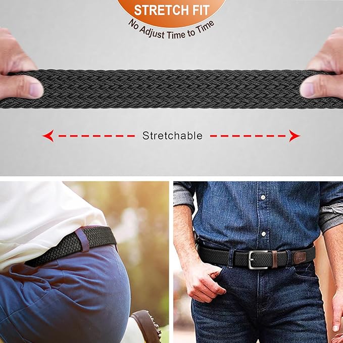 KEMISANT Men's Golf Belt 2 Pack-Braided Woven Stretch Belt for Gift Men Casual Jeans Sports Work 1 3/8"