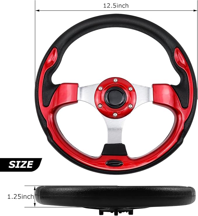 Golf Cart Steering Wheel, Skid Steering Wheel, Universal Golf Cart for Club Car EZGO RXV and TXT, Yamaha, Precedent Tempo, DS